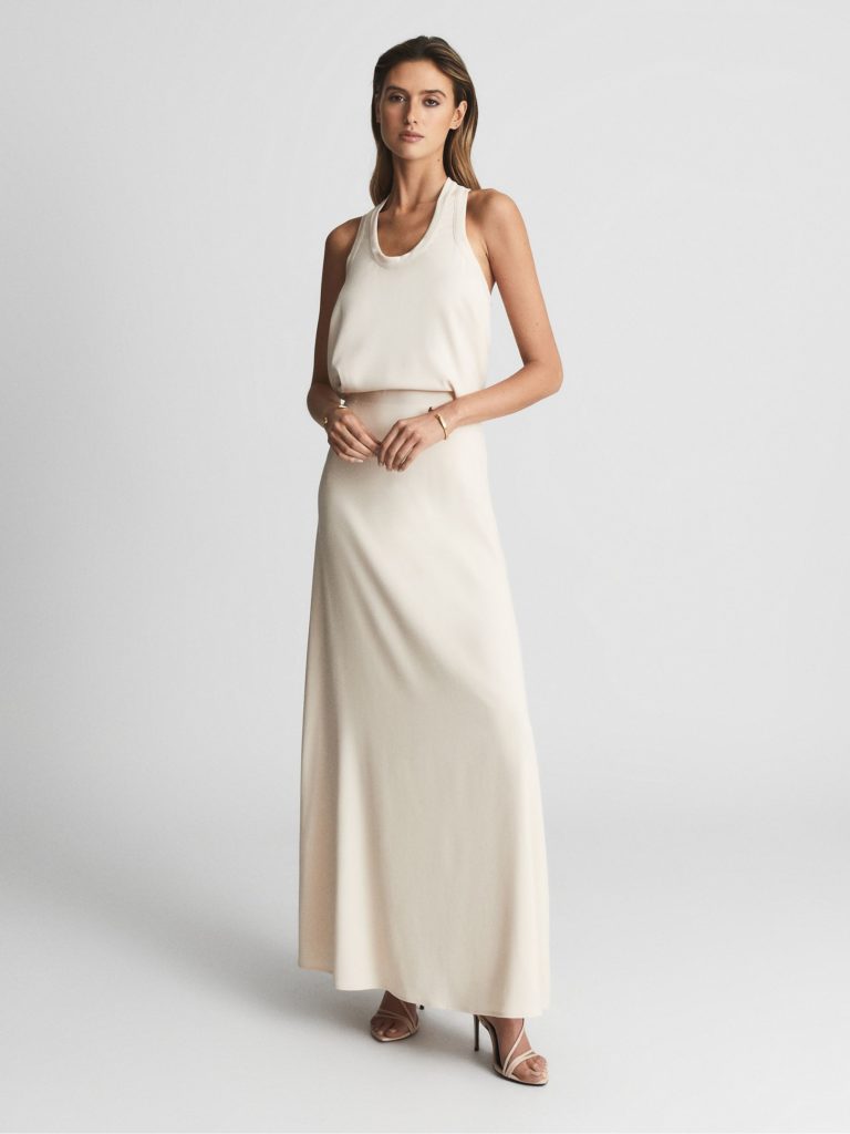 Kennedy Lace Back Maxi Dress Designer Sleeveless Silk Satin Reiss Ivory Off White