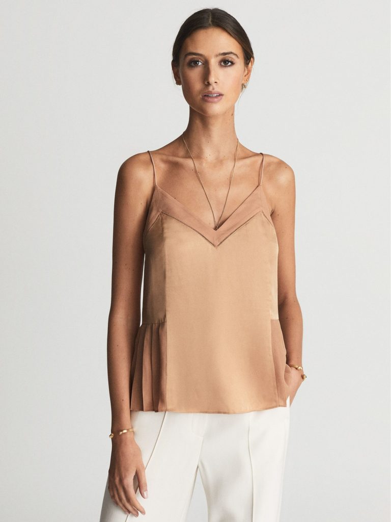 Elodie Woven Satin Cami Top Nude Camisole Top
