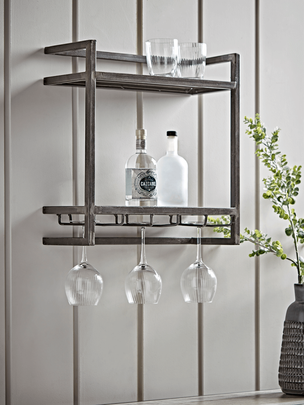 Industrial Iron Storage Unit Wall Mounted Shelf Bar Wine Glasses Storage Solution