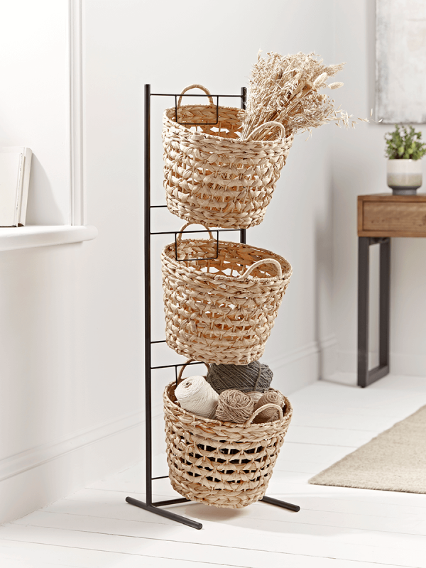 Tiered Woven Storage Basket Stand Rustic