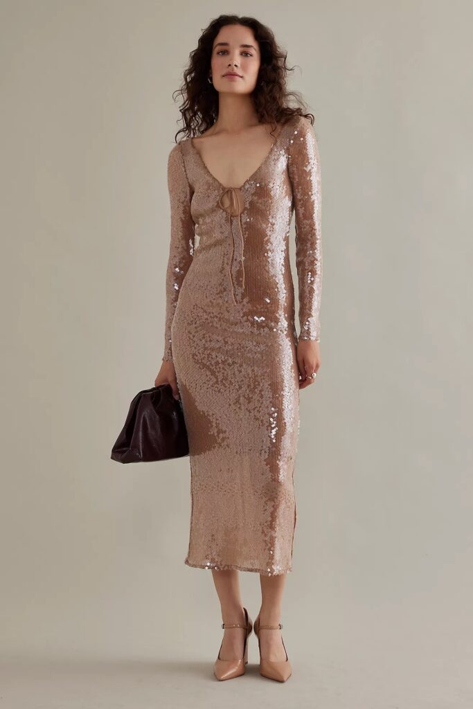 Metallic & Shine Fashion Trend Sequin Midi Dress