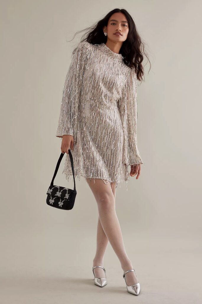 Metallic & Shine Fashion Trend Sequin Fringe Mini Dress
