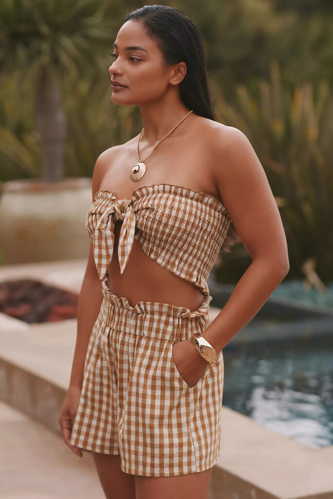 MABLE Gingham Bandeau Top Summer 2024 Gingham Trend